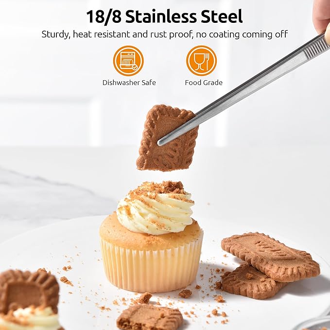 U-Taste Measuring Cups and Spoons Set:18/8 Stainless Steel 10 Pieces Metal Measure set (Multicolors),and 8"+10"+12" Kitchen Cooking Tweezer: 18/8 Stainless Steel Food-Grade Food Tong (Pointed Tip)