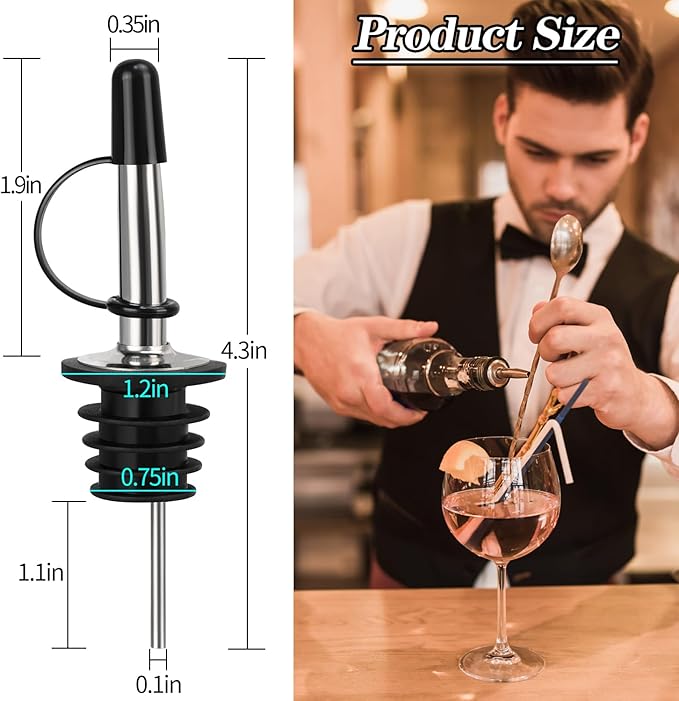 100 Pack Liquor Pour Spout, Stainless Steel Classic Bottle Pourers with Rubber Dust Cap, Speed Wine Bottle Pourer for Liquor Bottle, Oil Bottles