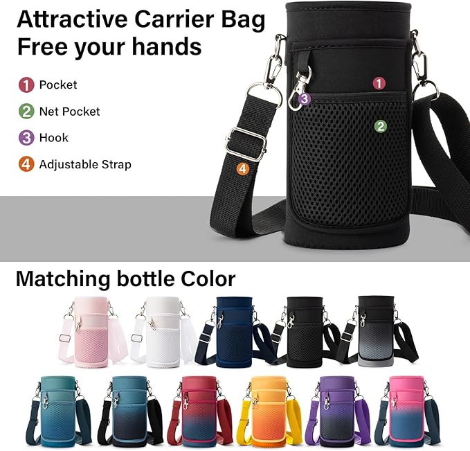 DYSANKY 32 oz Insulated Water Bottle | Thickened Stainless Steel Vacuum Metal | Portable Sports Water Jug for Gym and Hiking with Straw, Carrier Bag, Handle Strap | BPA-Free 32 oz, Black