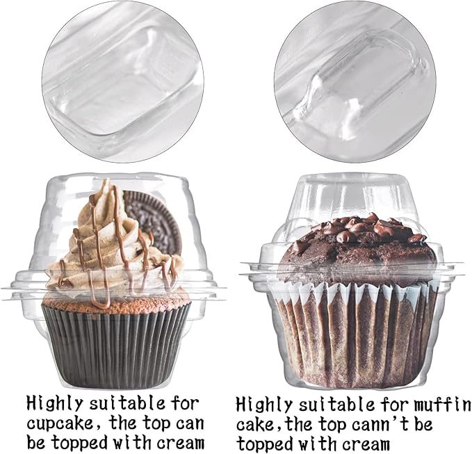 NPLUX 200 Pack Individual Cupcake Containers Plastic Cupcake Boxes Cupcake Holders Stackable Deep Dome Cupcake Carrier