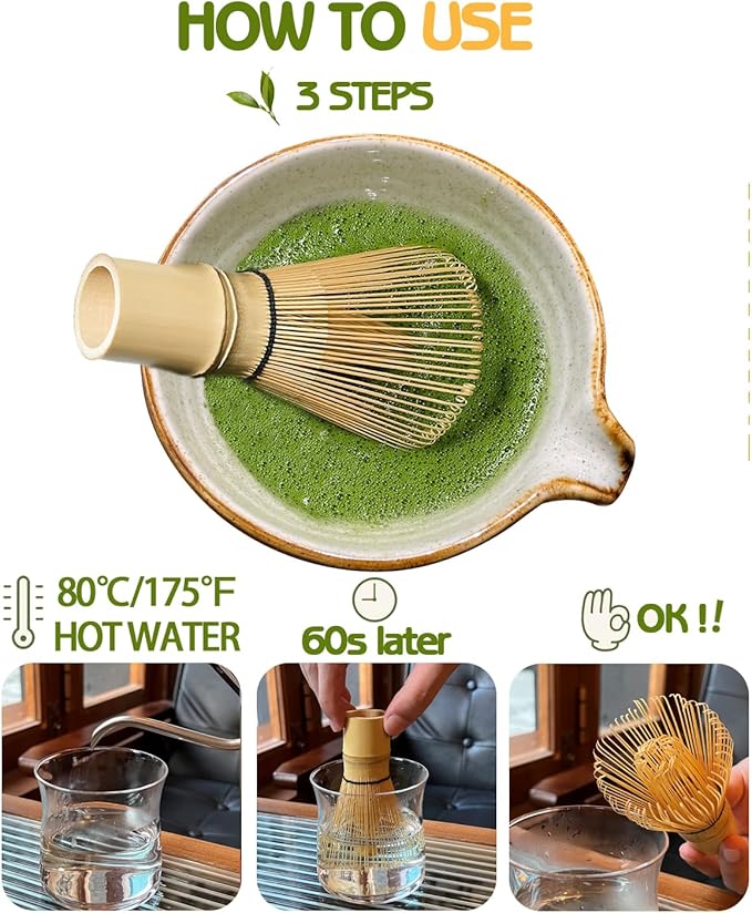 Vaiheng Matcha Whisk, Matcha Whisk Set Matcha Bamboo Whisk for Matcha Powder Handcrafted Organic Traditional Japanese Chasen, 100-Prong Matcha Stirrer Wisk Mixer Brush for Authentic Tea Preparation