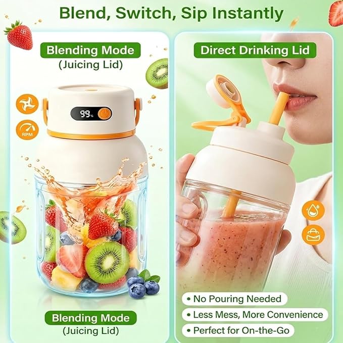 Portable Electric Juicer Cup with Zero Cord Hassle, Fresh Juicer Portable Blender with Digital Display, Leakproof USB-C Rechargeable Personal Blender for Home, Travel, Easy Clean (2a,1200ml)