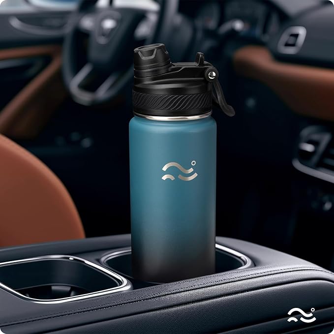 Swigina Insulated Water Bottle with Silicone Boot (36hrs Cold/18hrs Hot) - DIY Stickers, Leakproof, BPA Free, 24 oz [2-IN-1 LID]