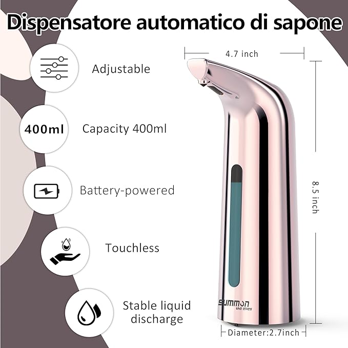 Automatic Soap Dispenser Touchless,400ML Hand & Dish Countertop Electric Liquid Dispenser with Sensor,Modern 4 Gear Adjustable Waterproof Battery Operated Kitchen Auto Soap Pump