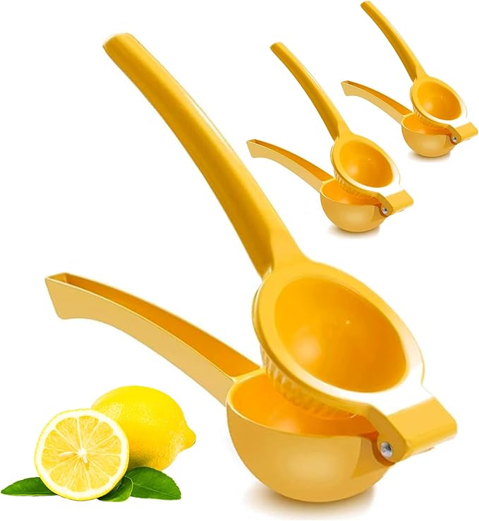 EcoQuality Heavy Duty Handheld Yellow Citrus Juice Squeezer Premium Lemon, Lime & Orange Press for Maximum Extraction Easy to Use, Durable and Rust Resistant Metal Manual Juicer (24)