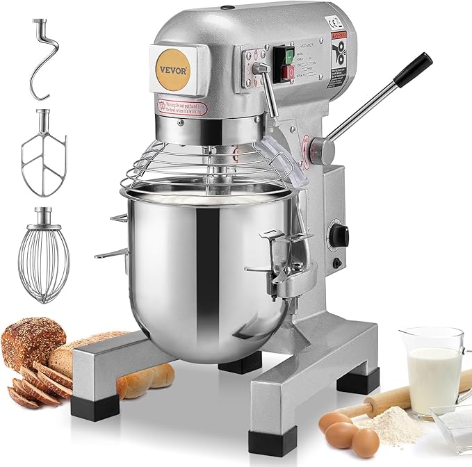 VEVOR Commercial Food Mixer 30Qt, Commercial Mixer with 3 Adjustable Speeds, 1100W Dough Mixer,Commercial Stand Mixer with Stainless Steel Bowl