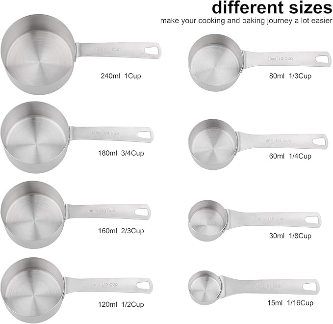 Smithcraft Measuring Cups Set, 18/8 Stainless Steel Measuring Cups Set with Magnetic Conversion Chart, Dry&Liquid Metal Measuring Cups for Baking&Kitchen, Metric&US 8 Measuring Cups with 2/3cup&3/4cup