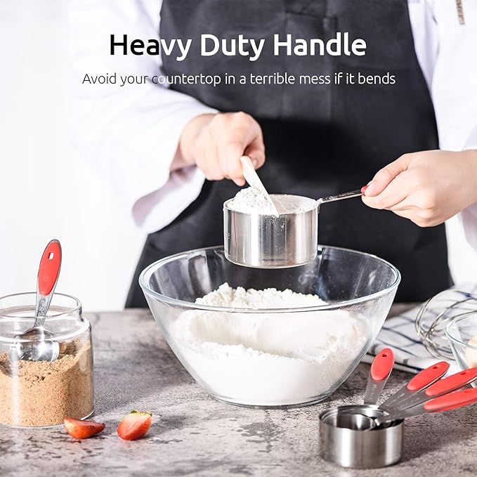 U-Taste 18/8 Stainless Steel Measuring Cups and Spoons (Set of 10, Red), and 18/10 Stainless Steel Balloon Whisk for Kitchen Cooking with 12 Flex Wires (Red)