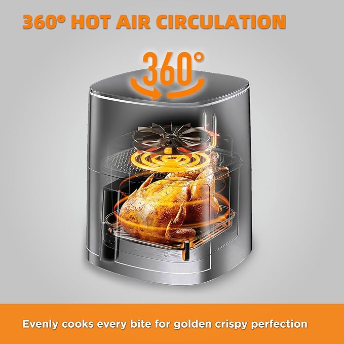 CARORI 6QT Air Fryer with Viewing Window, 12 Cooking Presets, 1700W Fast & Even Cooking, Max 400℉ Crisping, Bake, Roast, Reheat & Dehydrate, Large Nonstick Basket, Dishwasher Safe, Gray