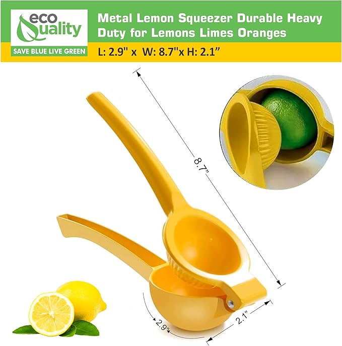 EcoQuality Heavy Duty Handheld Yellow Citrus Juice Squeezer Premium Lemon, Lime & Orange Press for Maximum Extraction Easy to Use, Durable and Rust Resistant Metal Manual Juicer (12)