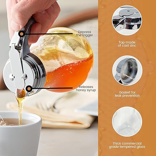 OCS Parts Syrup Dispenser with Lid and Dispensing Thumb Lever | Commercial Grade Liquid Dispensers for Home and Commercial Kitchens (2, 14 OZ)