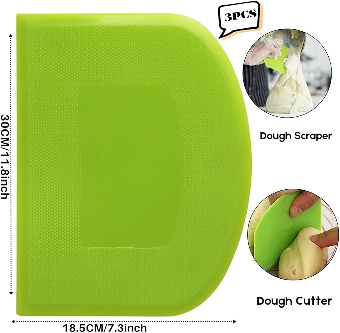 SURDOCA Dough Scraper Bench Scraper - 3P 11.8x7.3" Plastic Flexible Bowl Scraper, Sharp Edge & Angles Cake Scraper. Non-Slip Bakeware Decorating Tools Sculpting & Modeling Tools - White+Yellow+White