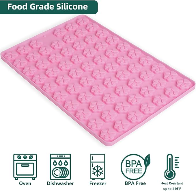 Mini Paw Print Silicone Molds, 69 Cavities Food Grade Pawprint Mold for Chocolate, Candy, Jelly, Gummy, Dog Treats, Cake Décor, Snack Biscuits (with a Scraper)