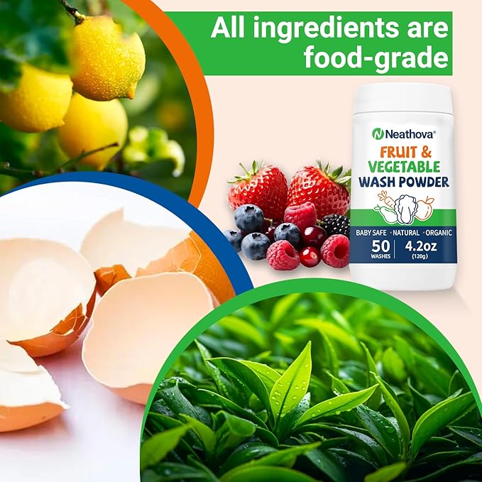 Fruit & Veggie Wash Powder, Natural Organic Produce Cleaner for Pesticides & Wax Removal, Baby Safe Eat Cleaner for Fruits & Vegetables, 50 Washes, 4.2oz (120g), Extra Matcha Powder & Tea Polyphenols