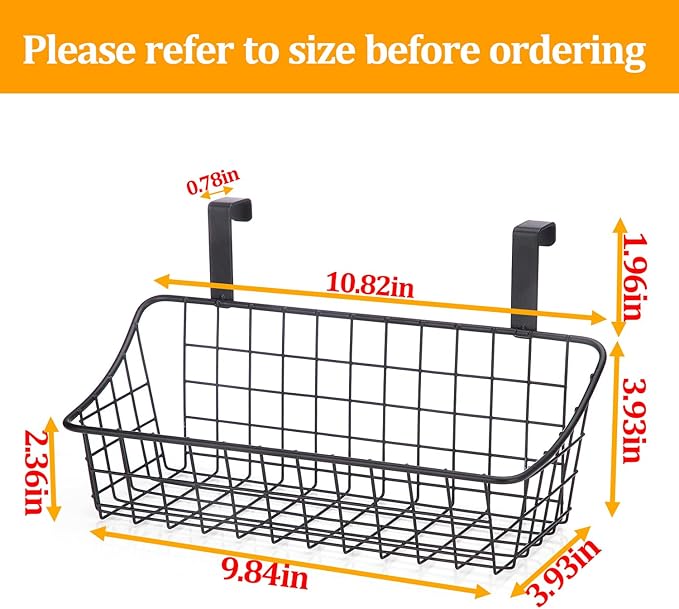 LeleCAT Over Cabinet Door Basket with hook Grid Storage Basket, Kitchen Storage Organizer,Over Cabinet Door Organizer,Hanging it behind a door or on a railing, Small, BLack,2 Pack