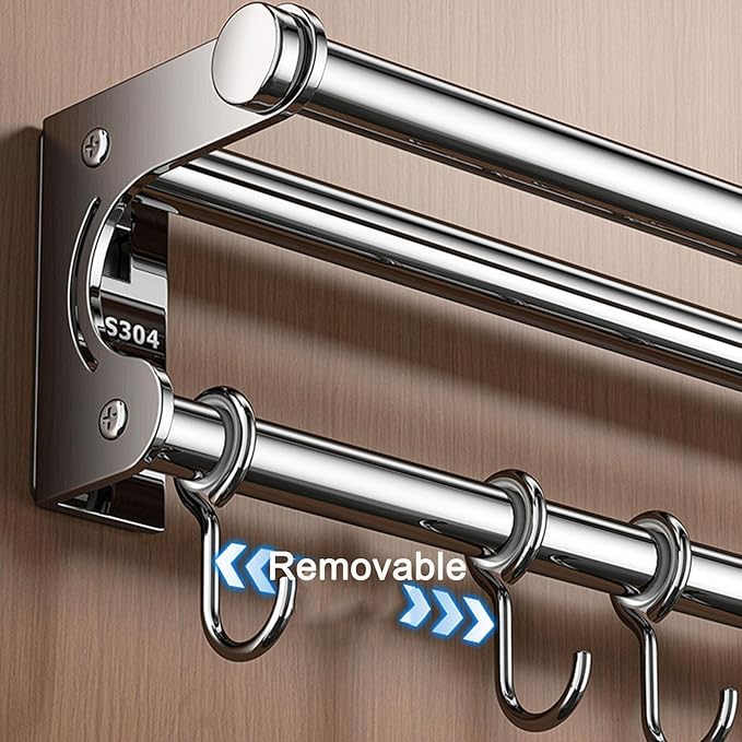 Hanging Wall Mount Knife Wall Mount,Kitchen Utensil Hanger,Space-Saving Kitchen Utensil Rack with Hooks,Kitchen Storage Shelf for Utensils Spatula Spoon, Easy to Clean (Grey, 40CM+8Hook)