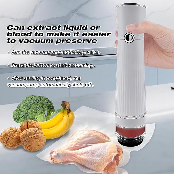 RAIN SPIRIT Handheld Vacuum Sealer for Food, Compact Vacuum Sealer Machine,Cordless Portable Food Saver Machine & Reusable Bags Compact for Travel, rechargeable vacuum sealer (White with 20 bags)