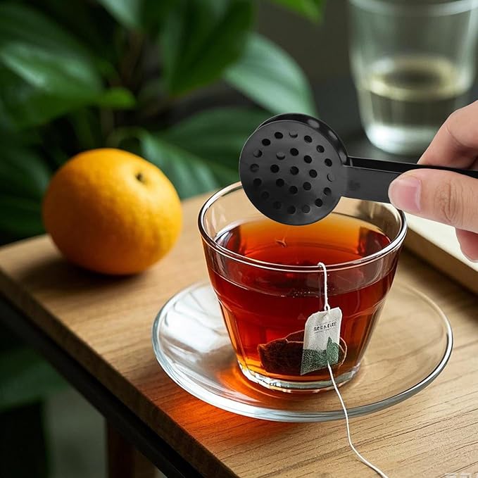 Tea Bag Squeezer Tongs, Stainless Steel Teabag Strainer Dispenser Gripper Picker Accessories for Tea Drinkers Gifts(Black)