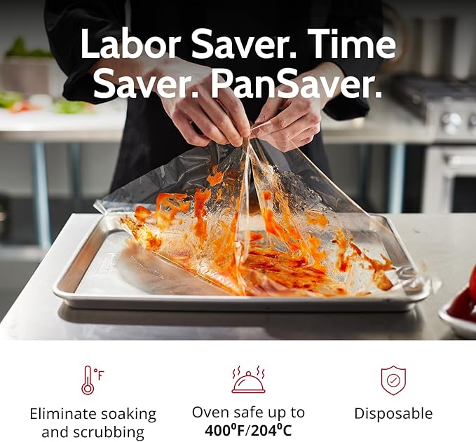 PanSaver Clear Pan Liners for Easy Clean Up - Disposable Buffet Pan Liners, Ovenable up to 400F (Half Pan Liner - 12.5 x 5.5 IN)