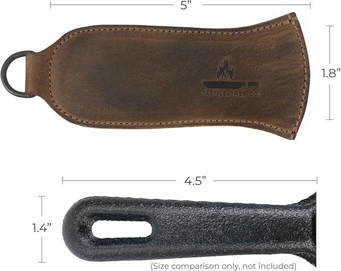 Hot Handle Panhandle with Half Ring, Potholder, Cookware Slides On/Off Easily onto Metal Skillet Grips, Full Grain Leather, Handmade, Bourbon Brown