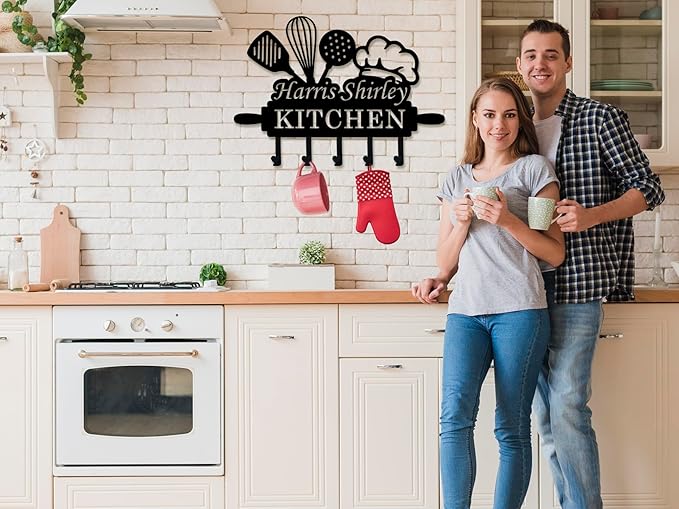 Custom Kitchen Wall Decor, Personalized Kitchen Hook on Wall, Metal Kitchens Hooks for Utensils, Personalized Kitchen Utensil Rack, Custom Name Hook, Kitchens Present