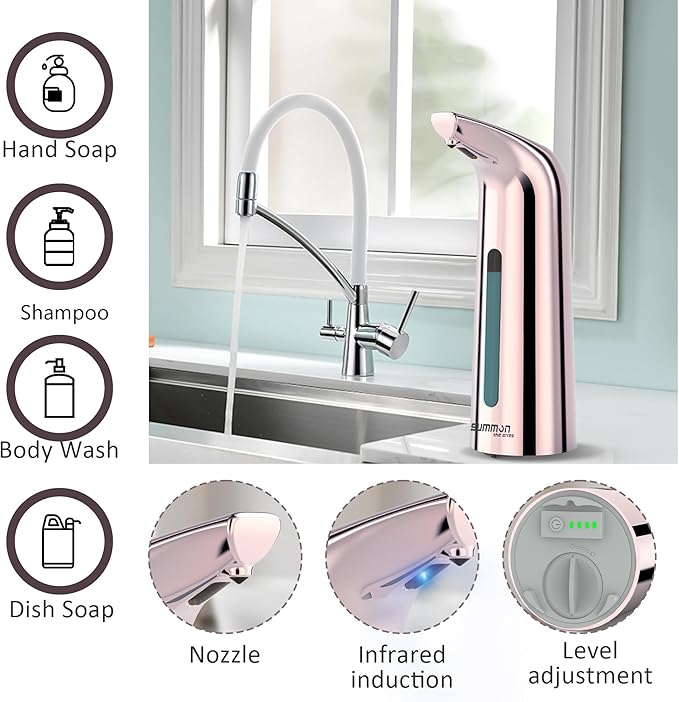 Automatic Soap Dispenser Touchless,400ML Hand & Dish Countertop Electric Liquid Dispenser with Sensor,Modern 4 Gear Adjustable Waterproof Battery Operated Kitchen Auto Soap Pump