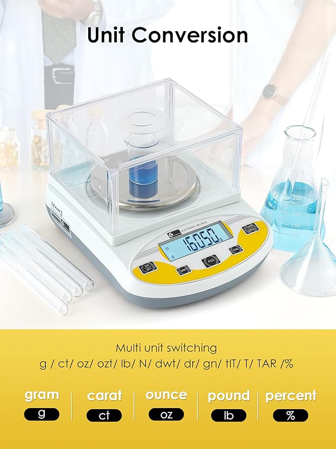 CGOLDENWALL Precision Lab Scale 1000gX0.01g Analytical Electronic Balance Digital Laboratory Scale Precision Jewelry Scales Kitchen Precision Weighing Electronic Scales Calibrated 110V (1000g, 0.01g)