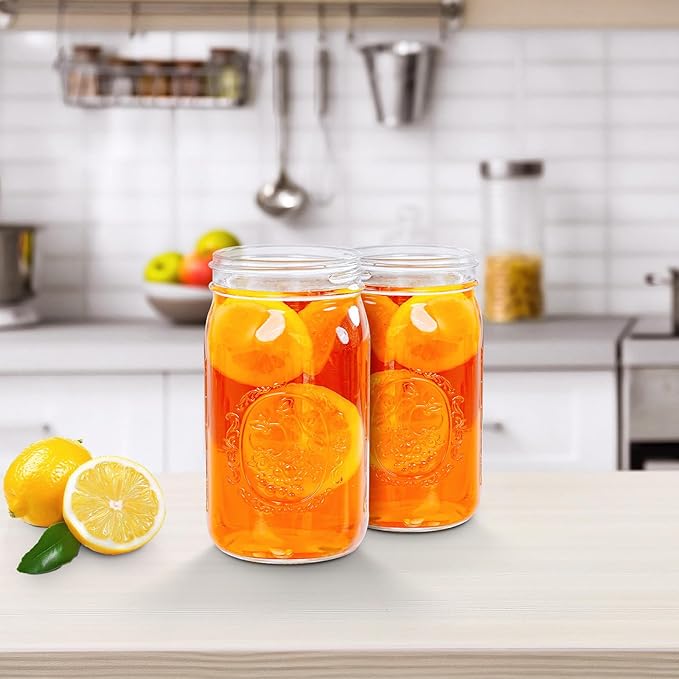 Miuyhji Wide Mouth Mason Jars 32 oz with Lids [9-Pack], Canning Jars with Metal Airtight Lids and Bands, 32 oz Glass Jars for Fermenting, Pickling, Freezing, Preserving, Meal Prep, Jar Décor