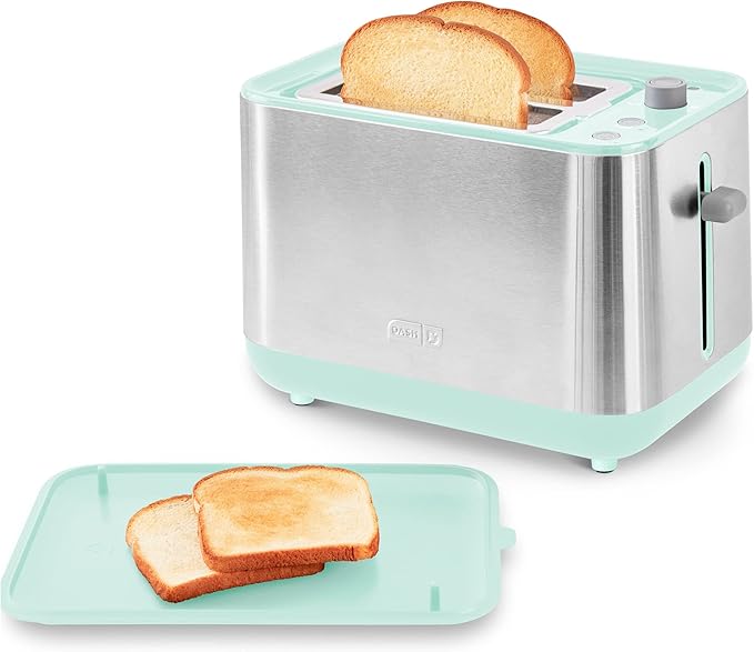 Dash SmartStore® 2-Slice Toaster - Five-Browning Levels, Extra-Wide Slots & Compact Size - Included Storage Lid - 1-Touch Bagel & 15-Second Functions - Aqua