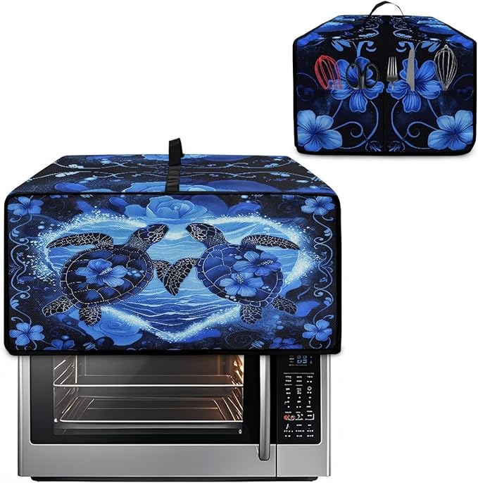 Convection Oven Cover Countertop Appliance Covers Stain-resistant Microwave Oven Protector for Kitchen Home Decor, M, Sea Turtle Love Hibiscus Flower Dark Blue