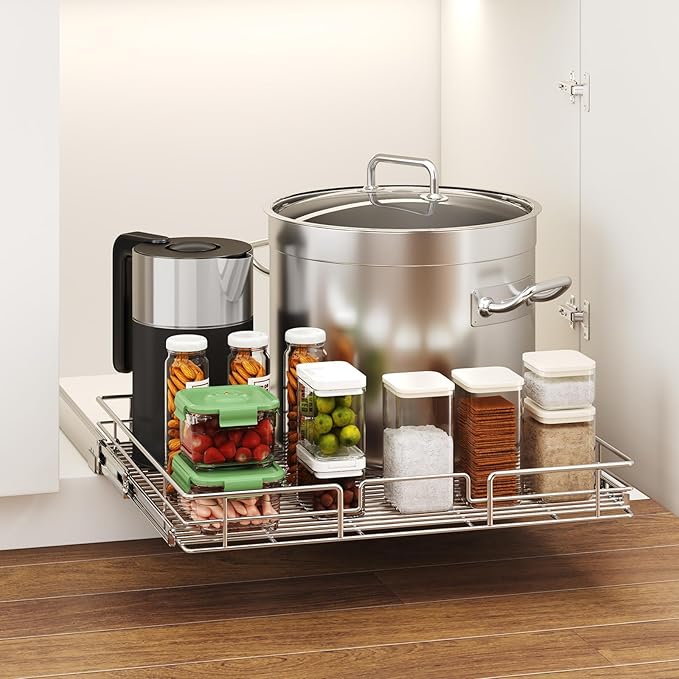 LOVMOR Pull Out Cabinet Organizer 25½" W x 21½" D, Kitchen Cabinet Pull Out Shelves Slide Out Storage