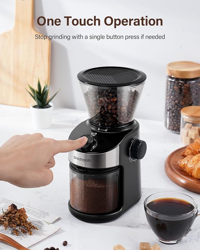 SHARDOR Burr Coffee Grinder Electric with 32 Grinding Sizes 3.0,Coffee Bean Grinder with 40 Seconds Adjustable Electronic Timer, Coffee Grinders for Home Use with Chamber Cleaning Button,Black