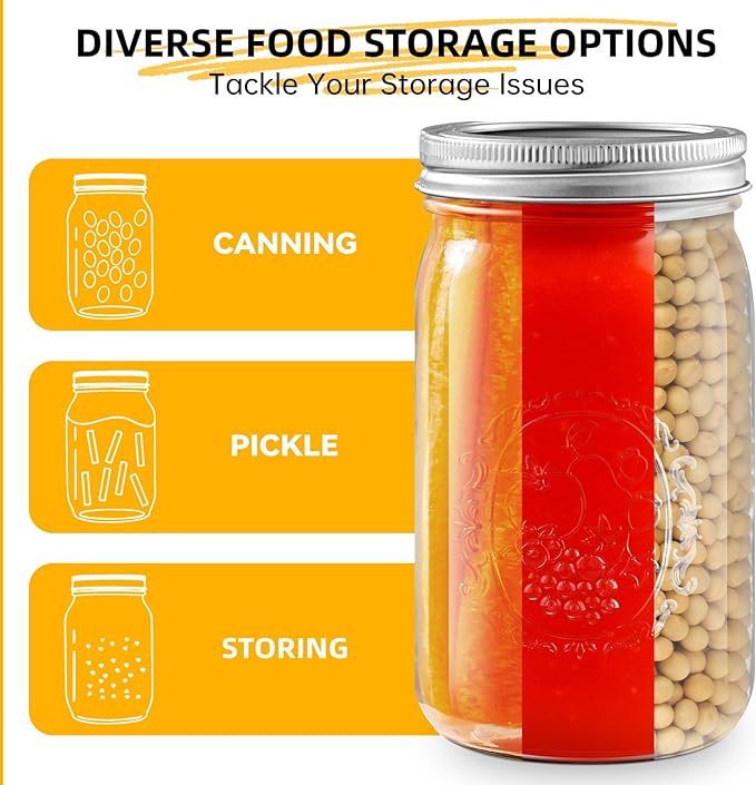 Miuyhji Wide Mouth Mason Jars 32 oz with Lids [2 Pack], Canning Jars with Metal Airtight Lids and Bands, Glass Jars for Fermenting, Pickling, Freezing, Preserving, Meal Prep, Jar Décor