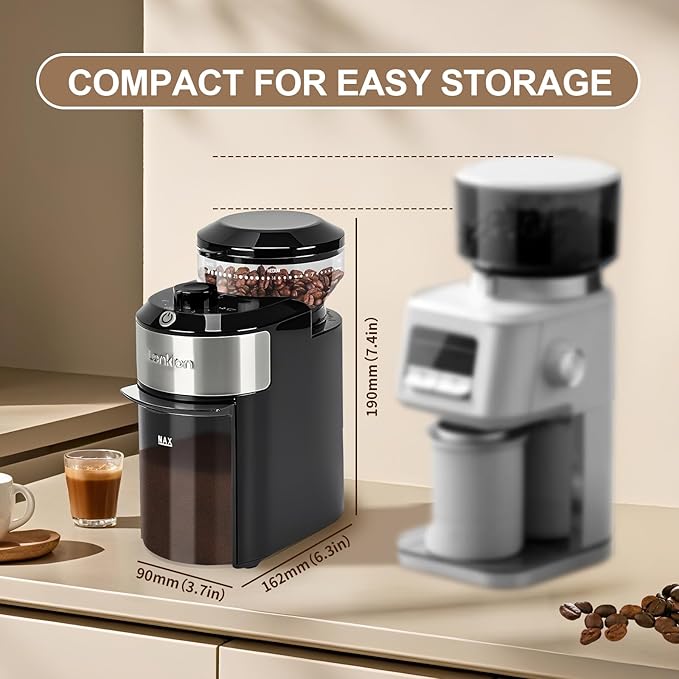 Lonkion Burr Coffee Grinder - Electric Coffee Bean Grinder with 28 Adjustable Grind Settings For 2-12 Cups - Adjustable Coffee Grinders for Home Use - Easy to Use - Stainless Steel