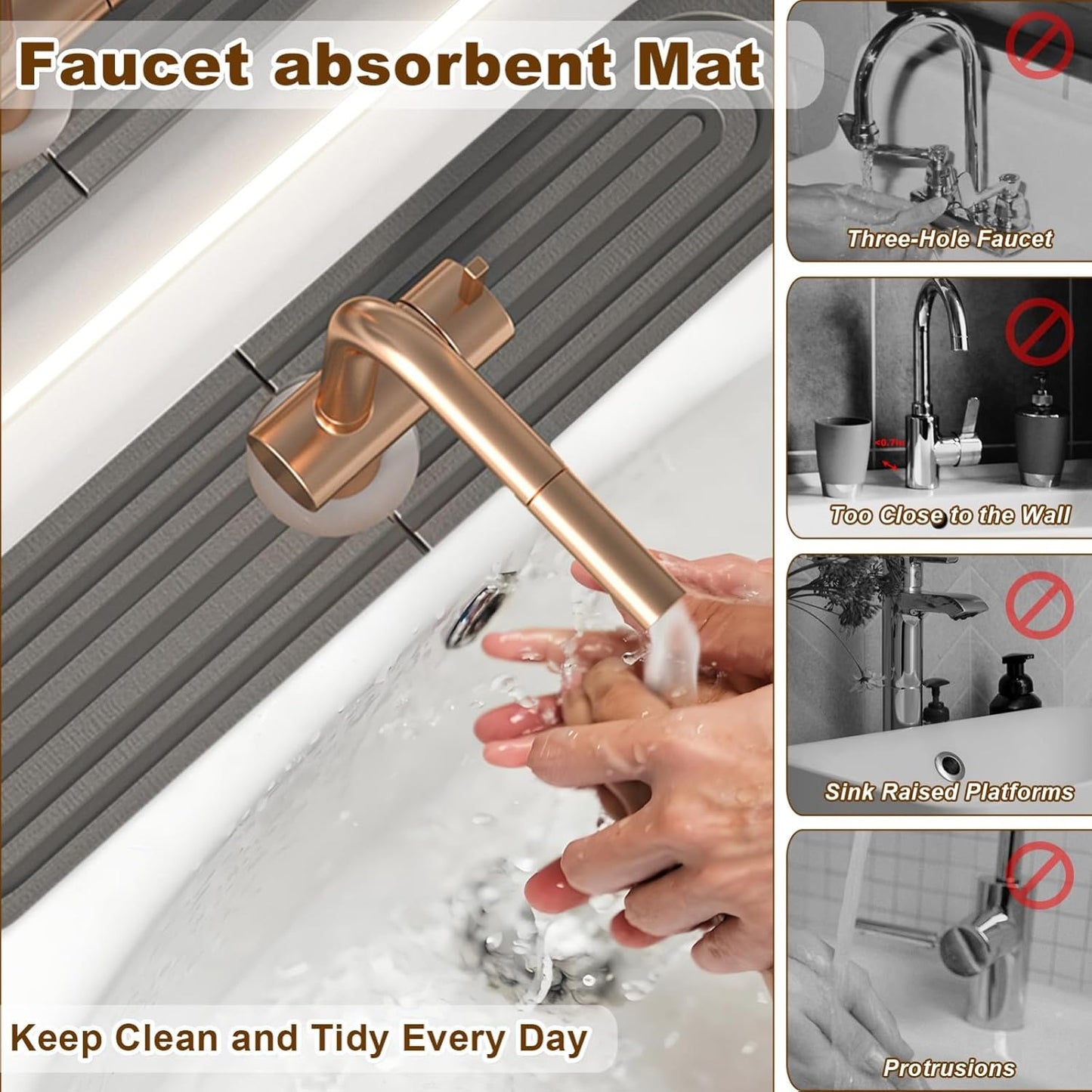 Faucet Mat for Kitchen Sink, Diatomite Super Absorbent Fast Drying Stone Sink Tray for Bathroom Kitchen Sink Splash Guard(Round Dark Grey,23.6x3.9in)