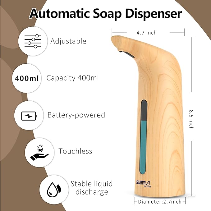 Automatic Soap Dispenser Touchless,400ML Hand & Dish Countertop Electric Liquid Dispenser with Sensor,Modern 4 Gear Adjustable Waterproof Battery Operated Kitchen Auto Soap Pump