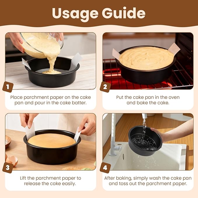 9 Inch Cake Pan Set of 2 - Nonstick Carbon Steel Round Cake Baking Pans with Parchment Paper, Dishwasher Safe, Durable for Large Layer Cakes, Birthday & Christmas Baking