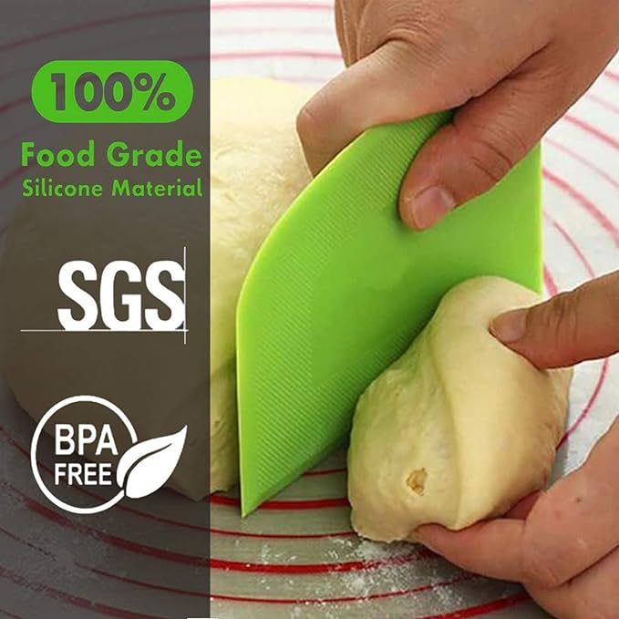 SURDOCA Dough Scraper Bench Scraper - 3P 8.3x5.5" Plastic Flexible Bowl Scraper, Sharp Edge & Angles Cake Scraper. Non-Slip Bakeware Decorating Tools Sculpting & Modeling Tools - Pink+White+Green