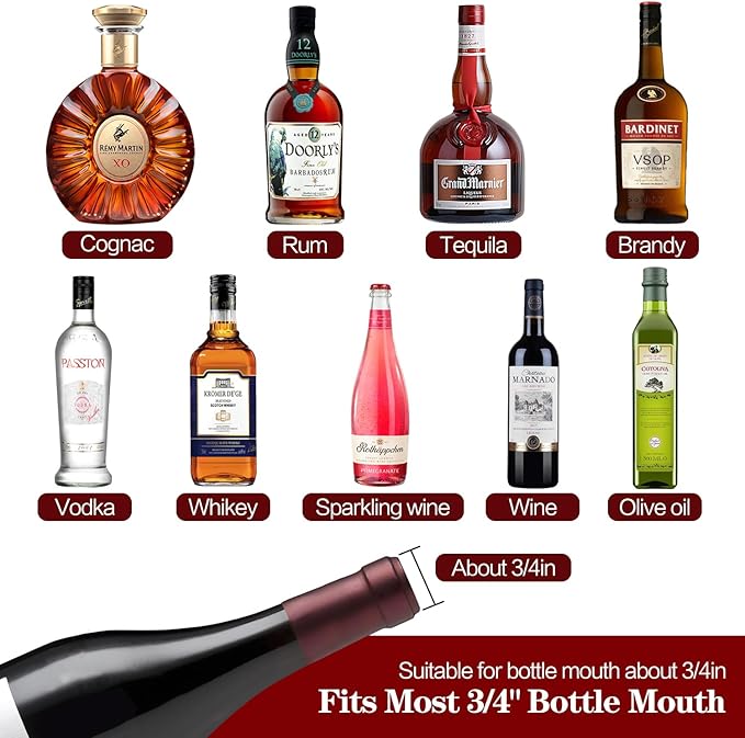 100 Pack Liquor Pour Spout, Stainless Steel Classic Bottle Pourers with Rubber Dust Cap, Speed Wine Bottle Pourer for Liquor Bottle, Oil Bottles