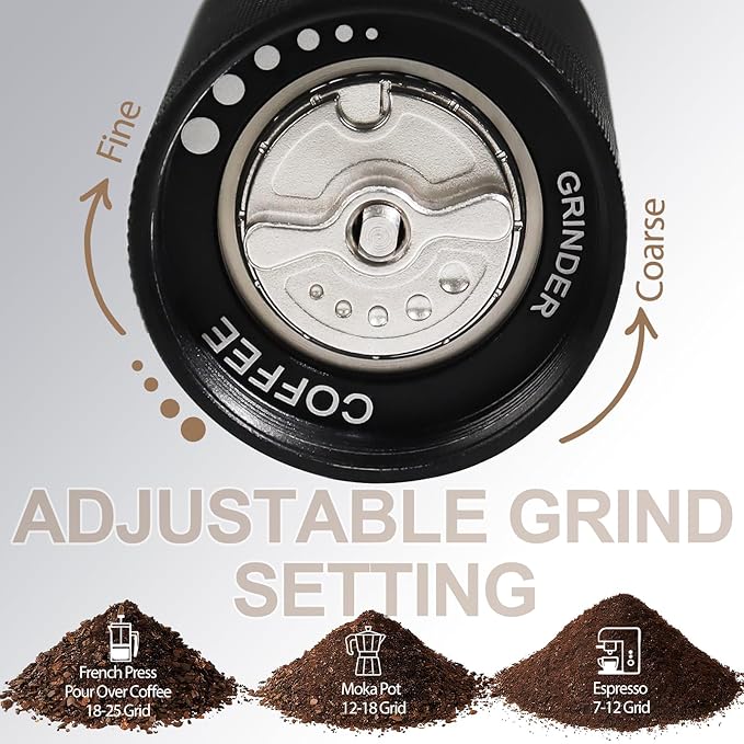 Non-Detachable Manual Coffee Grinder with 25 Level Stainless Steel Conical Burr Portable Aluminum Coffee Bean Grinder Gift Set Suitable for Moka Pot Espresso Pour Over Easy Cleaning with Brush