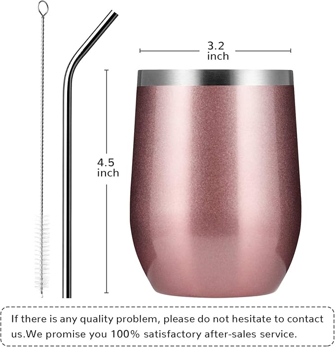 MEWAY 12oz Wine Tumbler 16 Pack Bulk Gifts for Women,Double Wall Vacuum Stainless Steel Travel Mug with Lid,Insulated Stemless Wine Cup Glass for Coffee,Cocktails,Drinks(Rose gold,Set of 16)