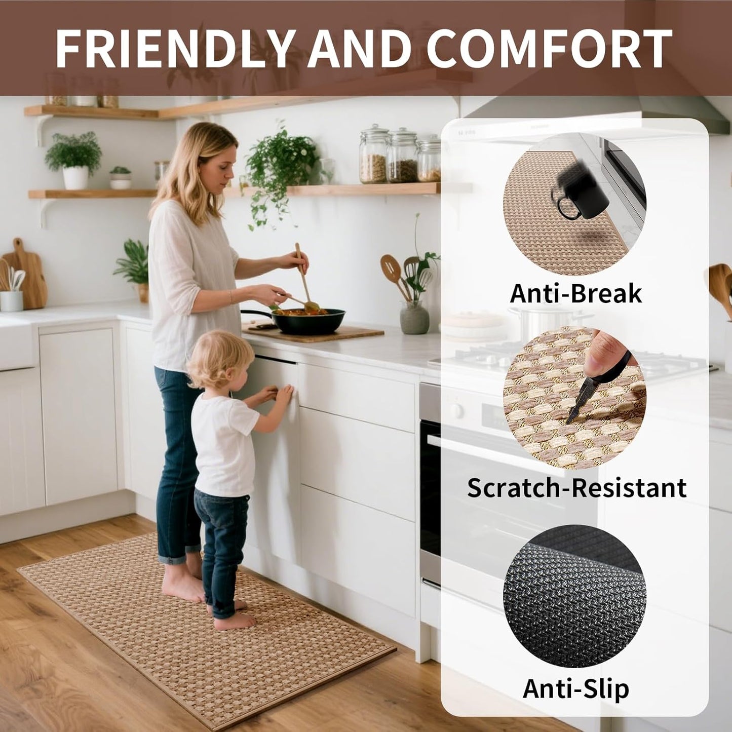 Large Kitchen Runner Rugs Long Kitchen Mat Non Slip Washable, Super Absorbent Soft Chenille Braided Kitchen Mats for Floor, Rubber Backing Kitchen Sink Standing Mat, Easy Clean, Brown 36"x71"