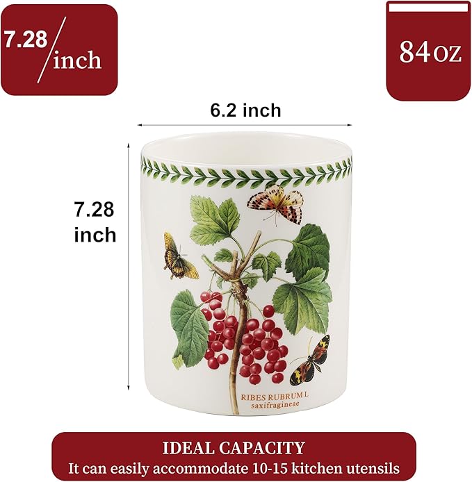 7" Flower Utensil Holder, Large Kitchen Utensil Holder Organizer , White Stable Utensil Crock Spatula Holder for Kitchen Counter Countertop Farmhouse Cooking Tools Holder(Ribes rubrum)