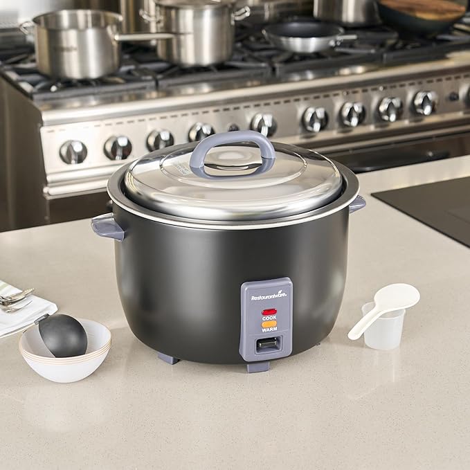 Restaurantware Commercial Rice Cooker 60 Cup Heavy-Duty Steel Industrial Rice Warmer With Nonstick Interior Black Ideal For Catering And Buffet Use