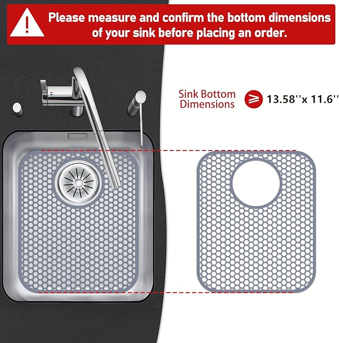 Bestjing 2 Pack Silicone Kitchen Sink Protector Mat with Rear Drain - 13.58''x 11.6'' Kitchen Sink Accessory, Folding Non-Slip Heat Resistant Mat Grid for Bottom of Porcelain Stainless Steel
