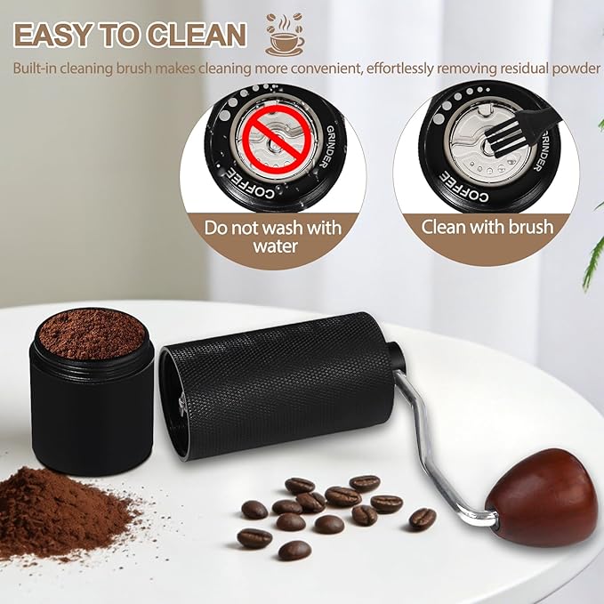 Non-Detachable Manual Coffee Grinder with 25 Level Stainless Steel Conical Burr Portable Aluminum Coffee Bean Grinder Gift Set Suitable for Moka Pot Espresso Pour Over Easy Cleaning with Brush