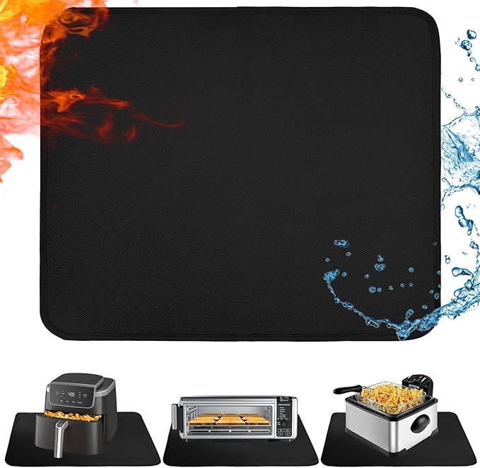 Heat Resistant Mat for Countertop, 16x20in Hot Pads for Kitchen Counter Heat Protector, Fireproof Air Fryer and Deep Fryer Mat for Oven, Coffee Machine Compatible with Ninja, COSORI, Cuisinart, Black