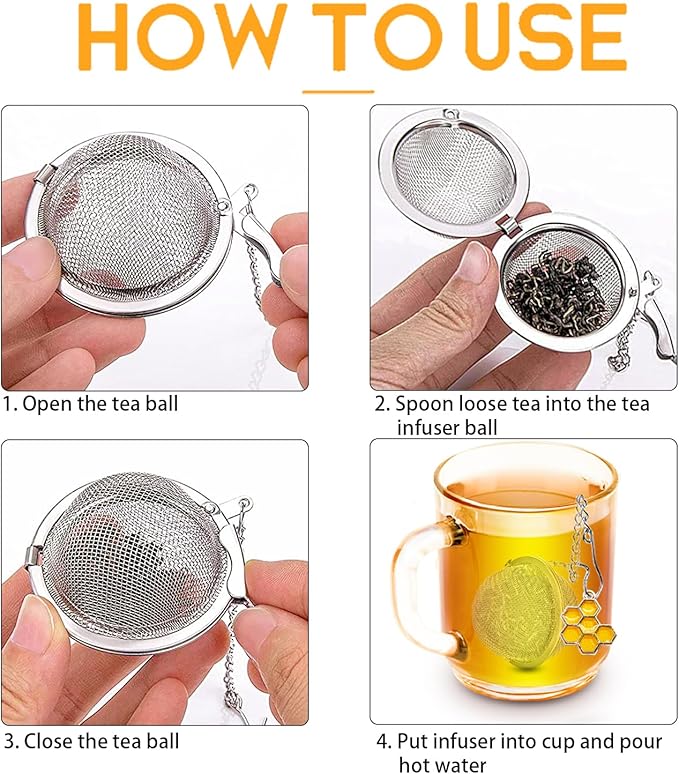 Tea Strainers for Loose Tea, Set of 2 TeaSanavie Stainless Steel Tea Ball, Tea infuser with Honeybee & Beehive Charm