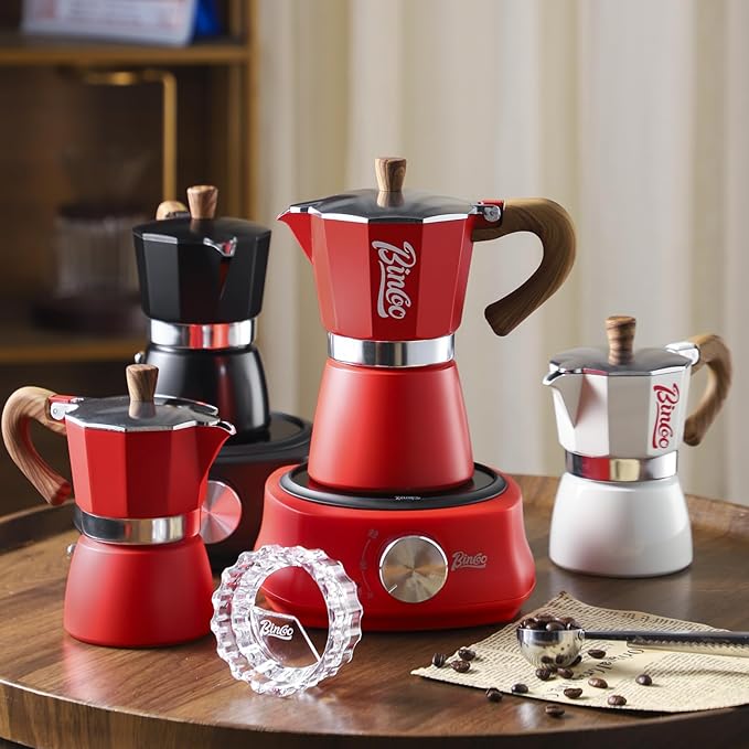 Bincoo Blue Moka Pot 6 Cups, Espresso Maker Stovetop, Aluminum Espresso Pot Classic Italian Coffee Maker,Single Safety Valve
