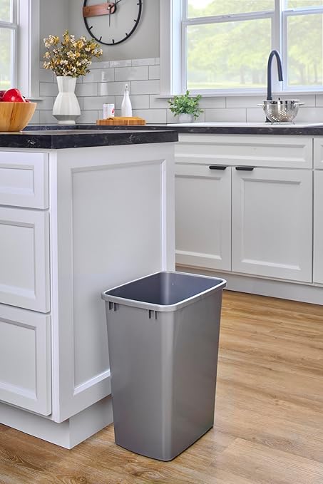 Rev-A-Shelf Polymer Replacement 35 Quart Trash Bin Recycle Waste Garbage Container for Kitchen Cabinet Pullouts, Silver, 2 Pack, RV-35-17-2